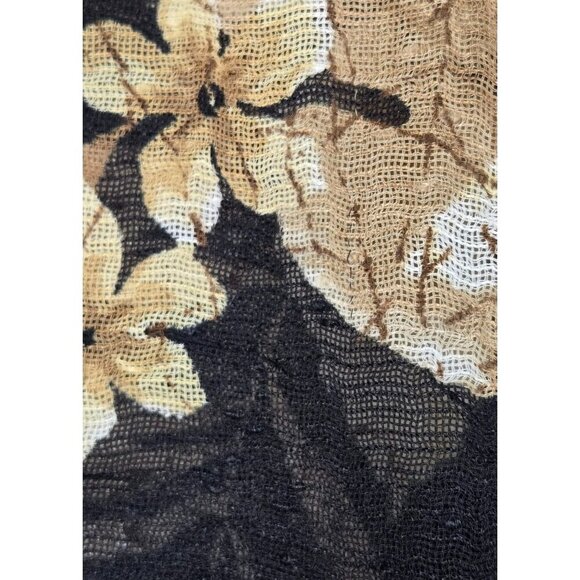 Alfred Dunner Womens Shirt Black Tan Floral 12 Woven Fabric Semi Sheer Tropical - Picture 10 of 11